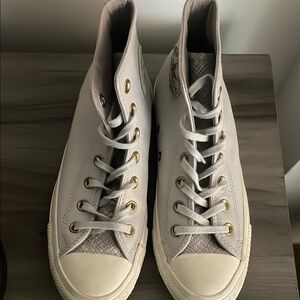 Converse Gray and Cream High-Top Sneakers leather